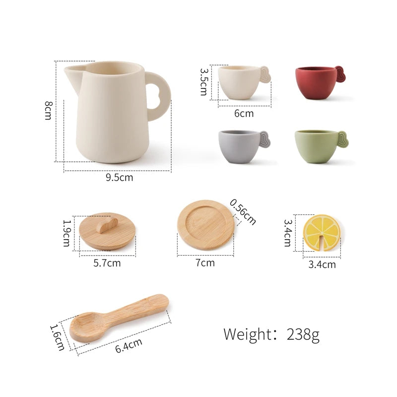 Ensemble théière et tasses Montessori pour enfants, ustensiles de cuisine en silicone sans BPA, jouet de simulation.