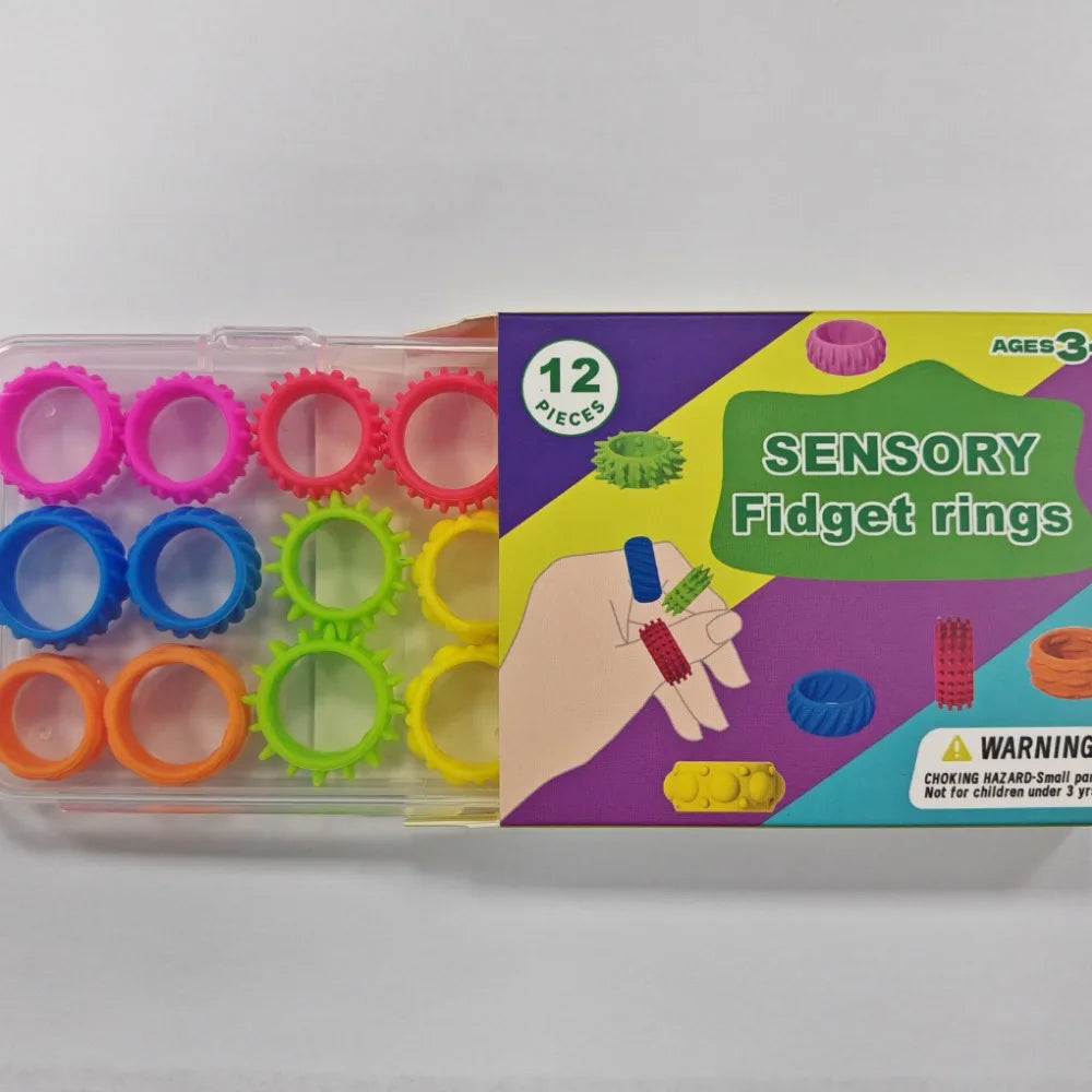 Bagues sensorielles pour enfants, anneaux d'acupression anti-stress et anxiété (12 pièces).