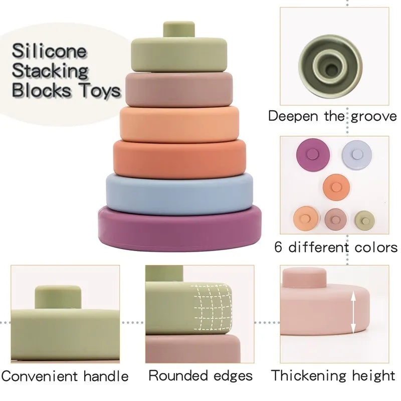 Blocs empilables en silicone, jouets à mordiller.