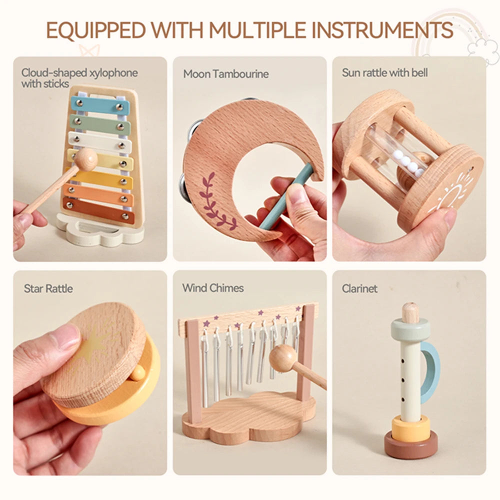 Instruments en bois, jouets Montessori pour enfants.