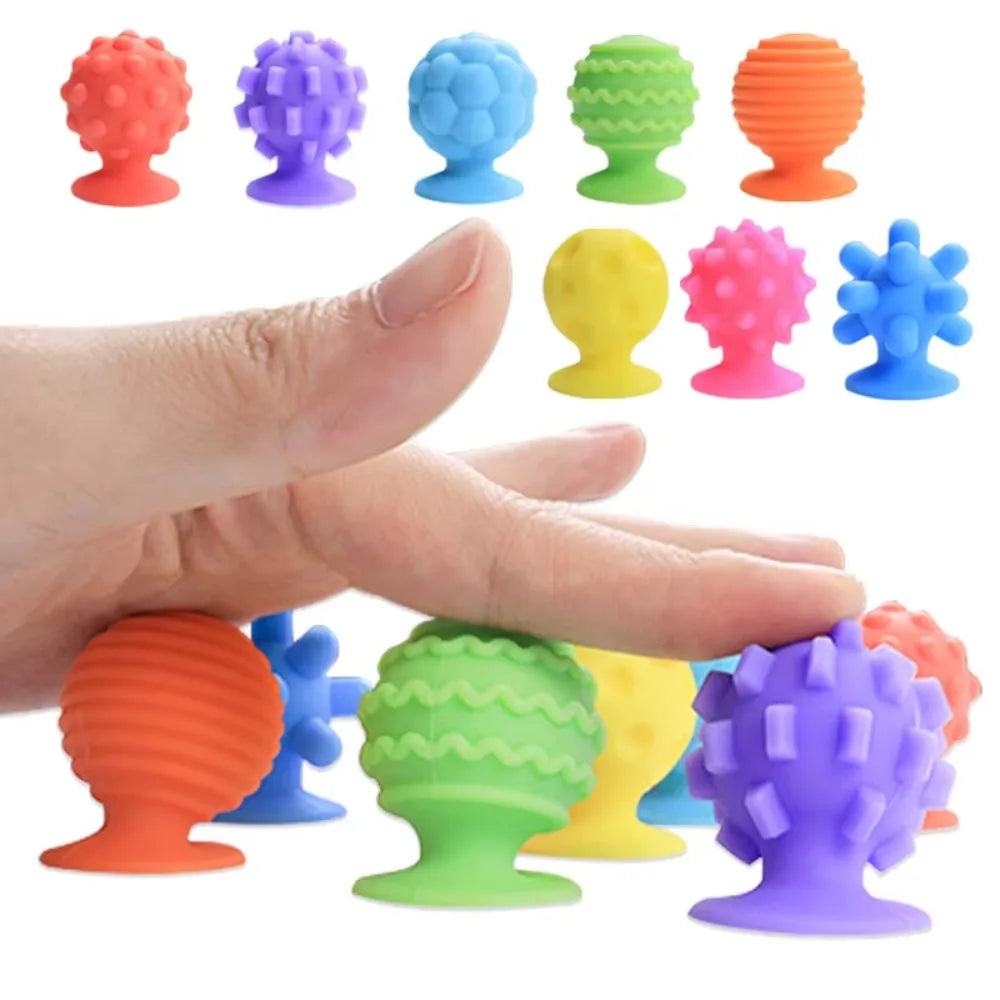 Pierres sensorielles texturées avec ventouse en silicone (8 pièces).