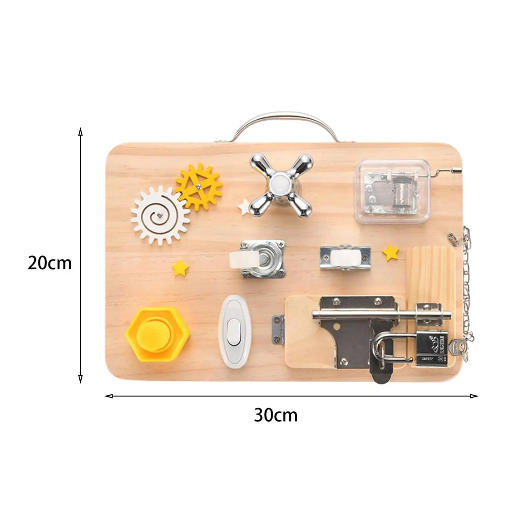 Tableau sensoriel (serrures, lampes, roues et engrenages).
