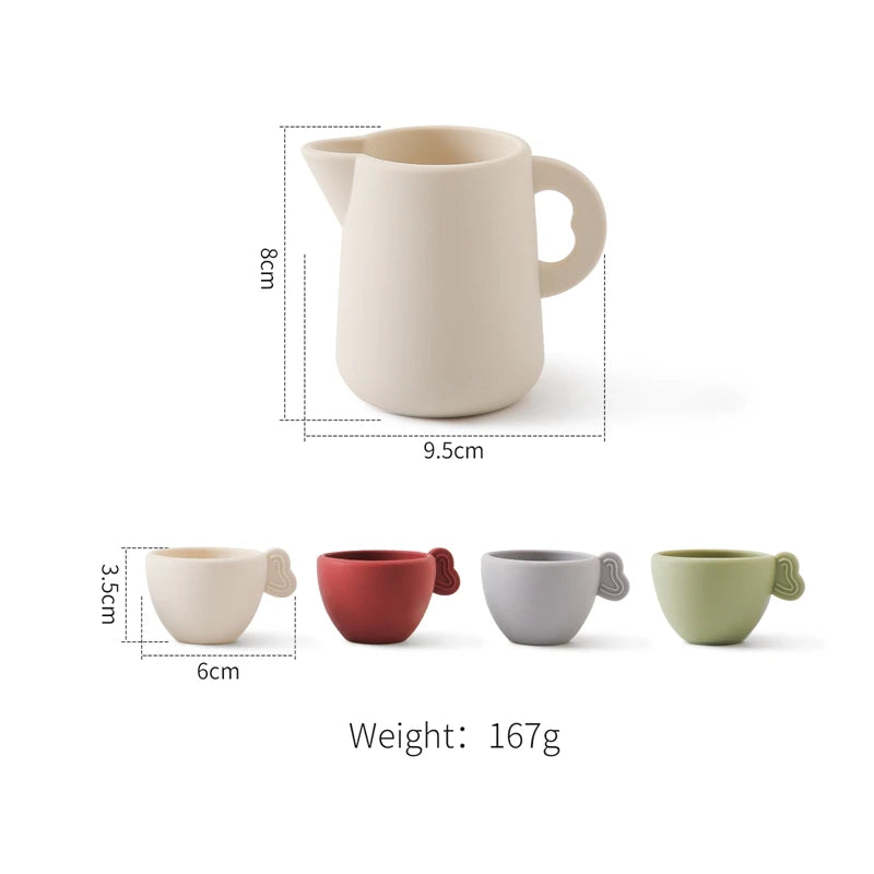 Ensemble théière et tasses Montessori pour enfants, ustensiles de cuisine en silicone sans BPA, jouet de simulation.