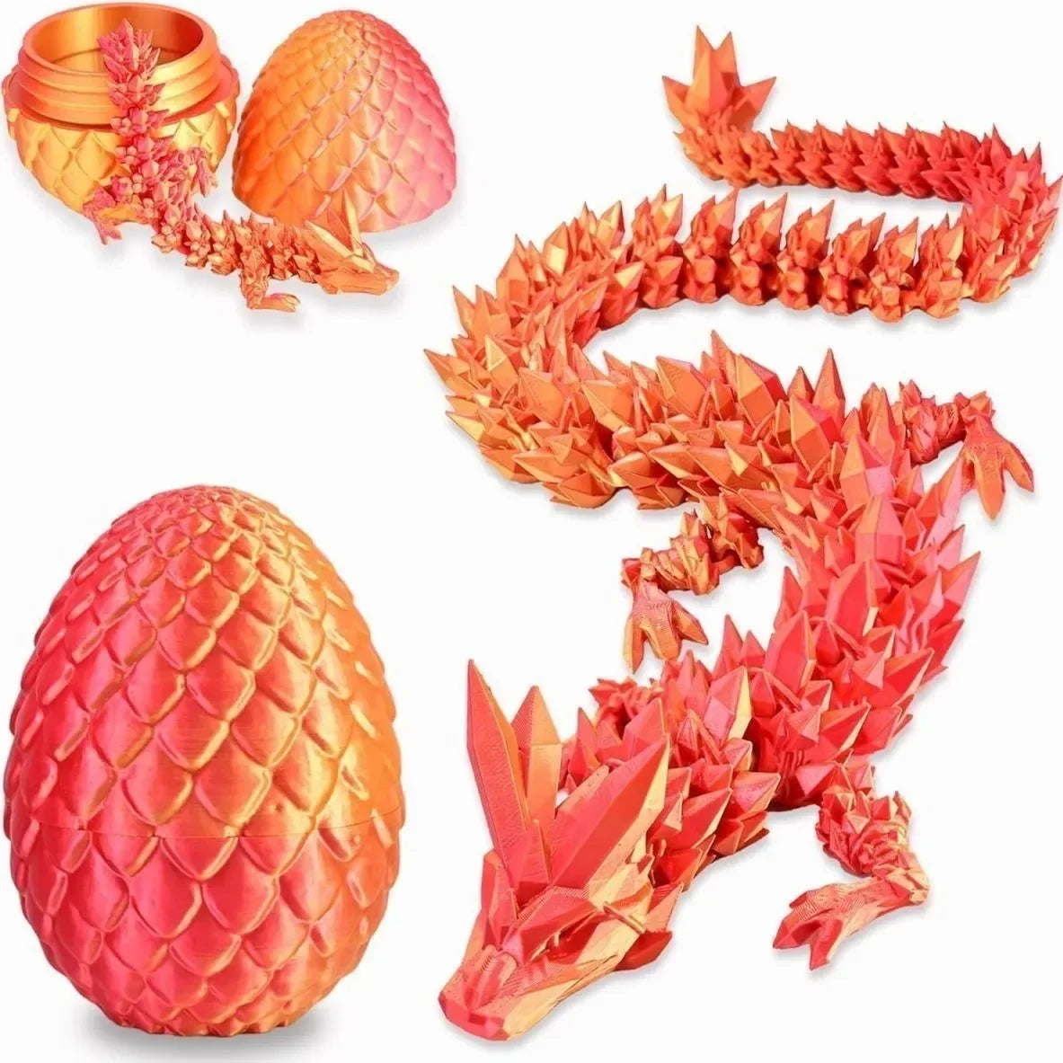 Dragon articulé et œuf imprimés en 3D.