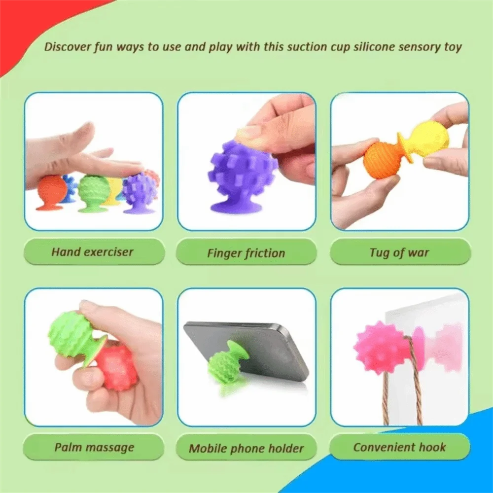 Pierres sensorielles texturées avec ventouse en silicone (8 pièces).
