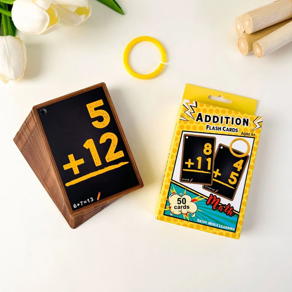 Cartes d'arithmétique pour enfants (50 pièces/ensemble). Multiplication, addition et soustraction.