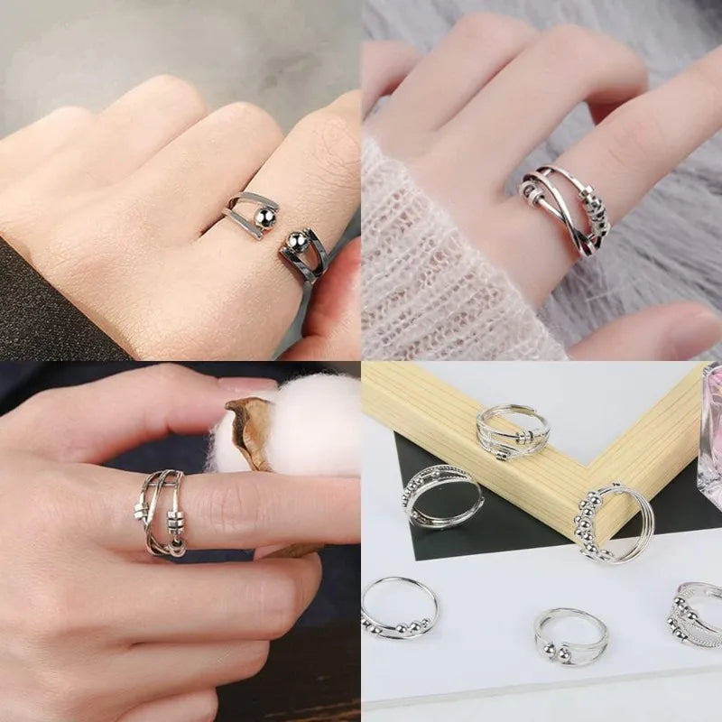 Bagues anti-stress en acier inoxydable pour femme (6 pièces).