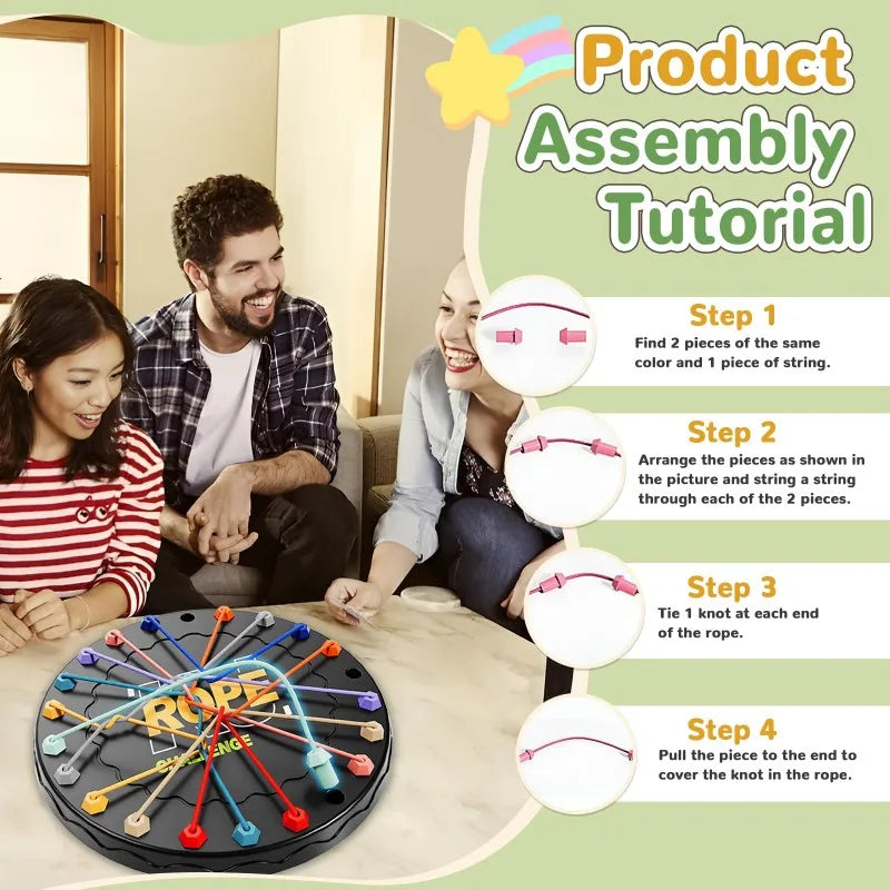 Casse-Tête de cordes entrelacées. Jeu de société stratégique avec défi de dénouage de nœuds.