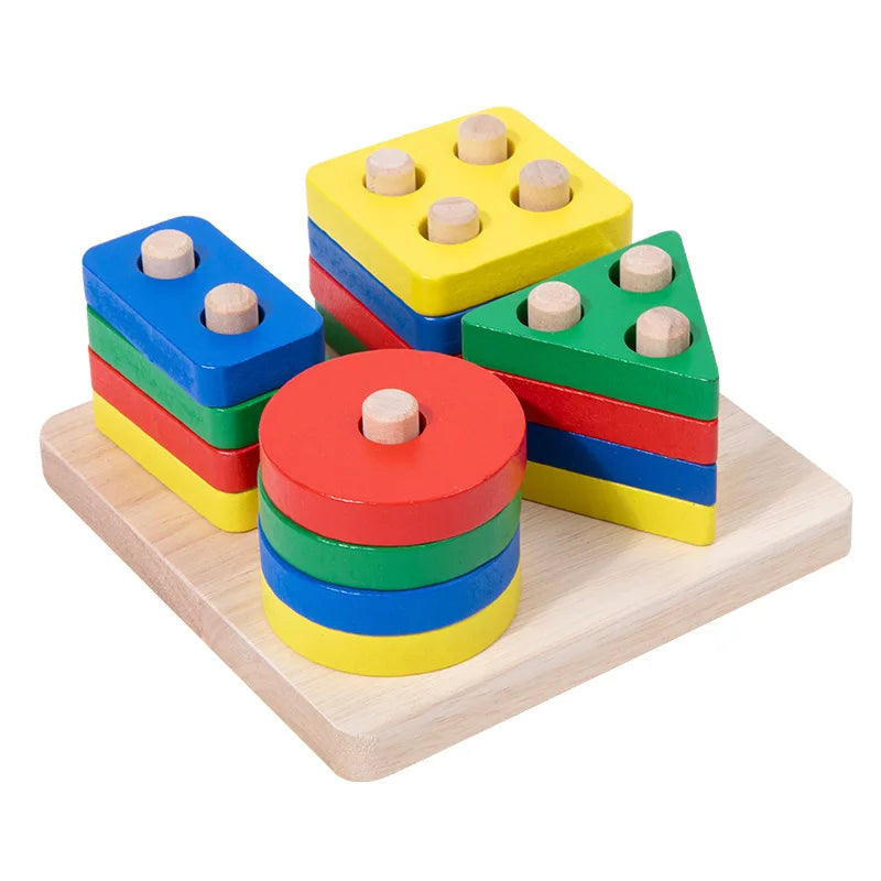 Jouet en bois Montessori, jeu de puzzle de correspondance des couleurs et des formes.