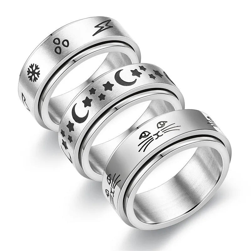 Bague anti-stress en acier inoxydable pour homme et femme.
