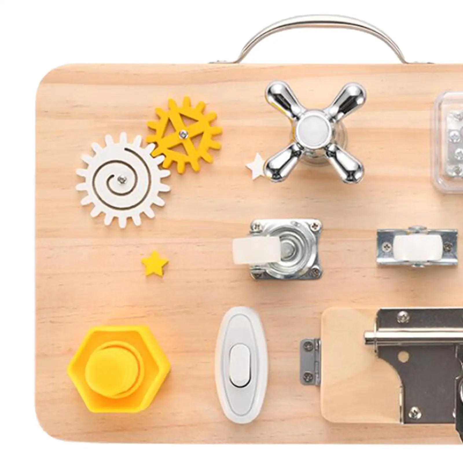 Tableau sensoriel (serrures, lampes, roues et engrenages).