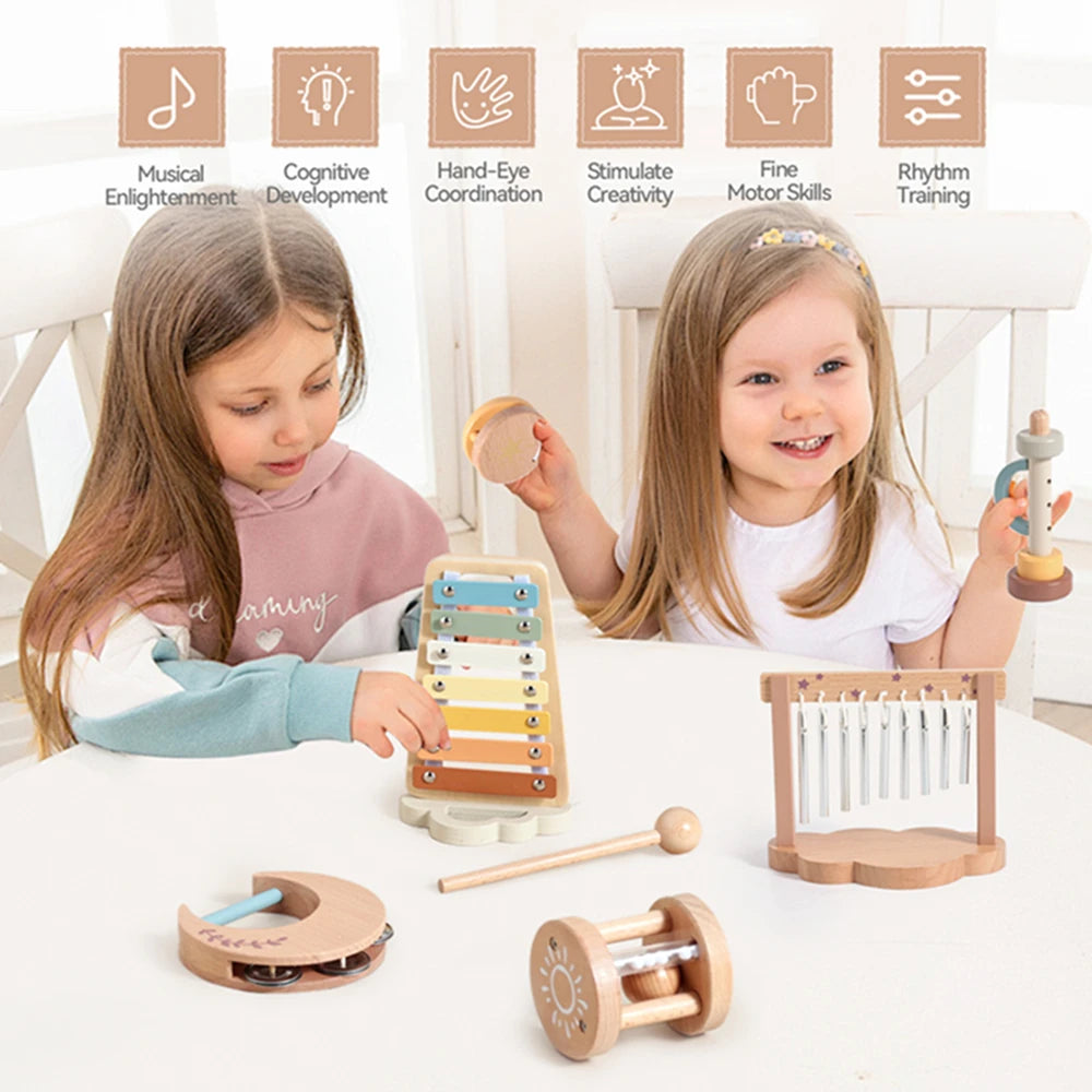 Instruments en bois, jouets Montessori pour enfants.