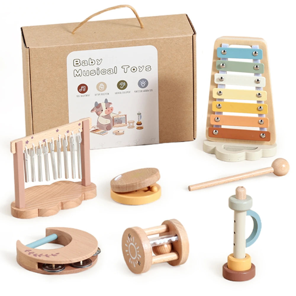 Instruments en bois, jouets Montessori pour enfants.
