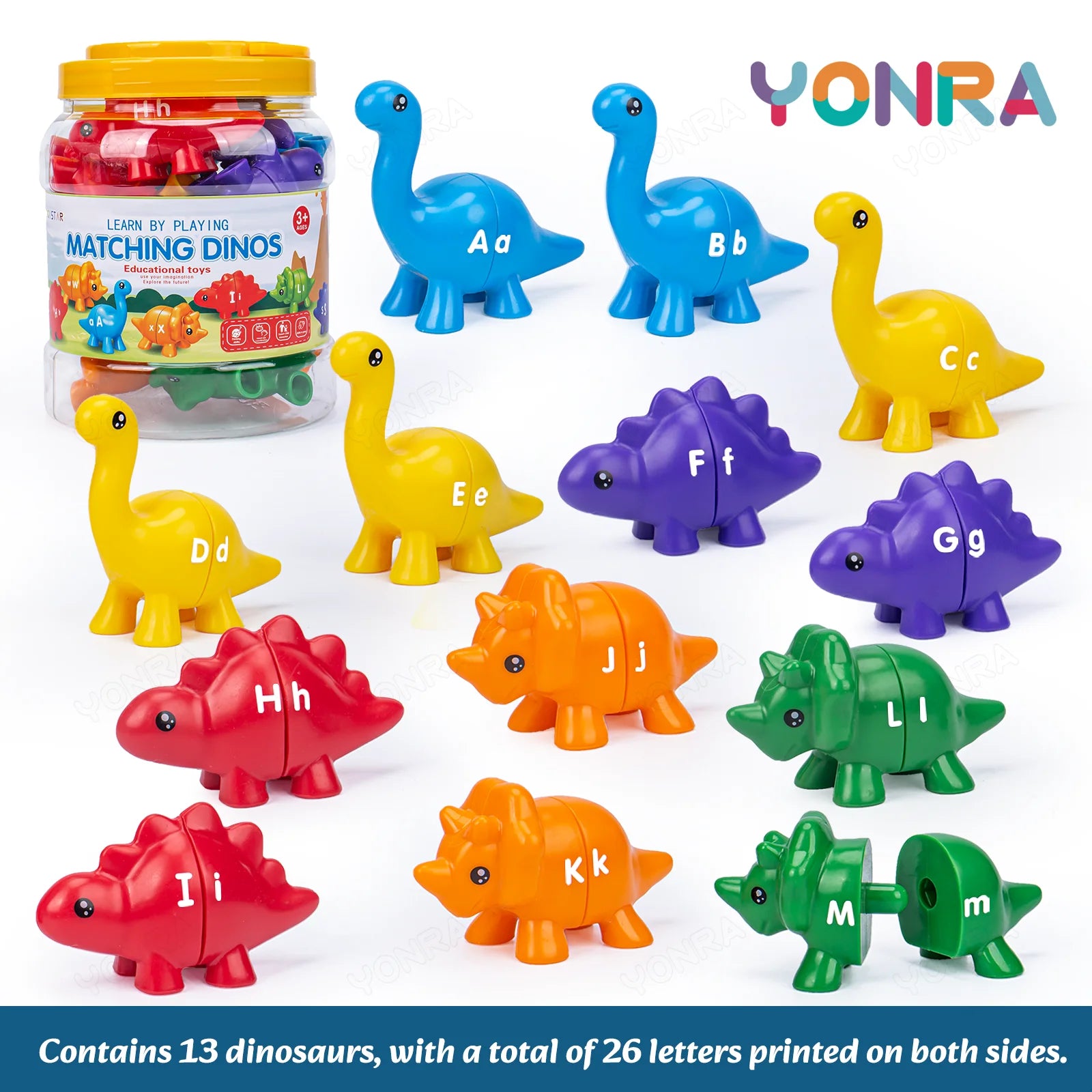 Dinosaures pour associer les lettres minuscules aux lettres majuscules avec seau de rangement.