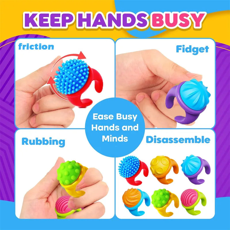 Bagues anti-stress pour enfants, anneaux sensoriels à textures avec spinner pour soulagement de l'anxiété (18 pièces).