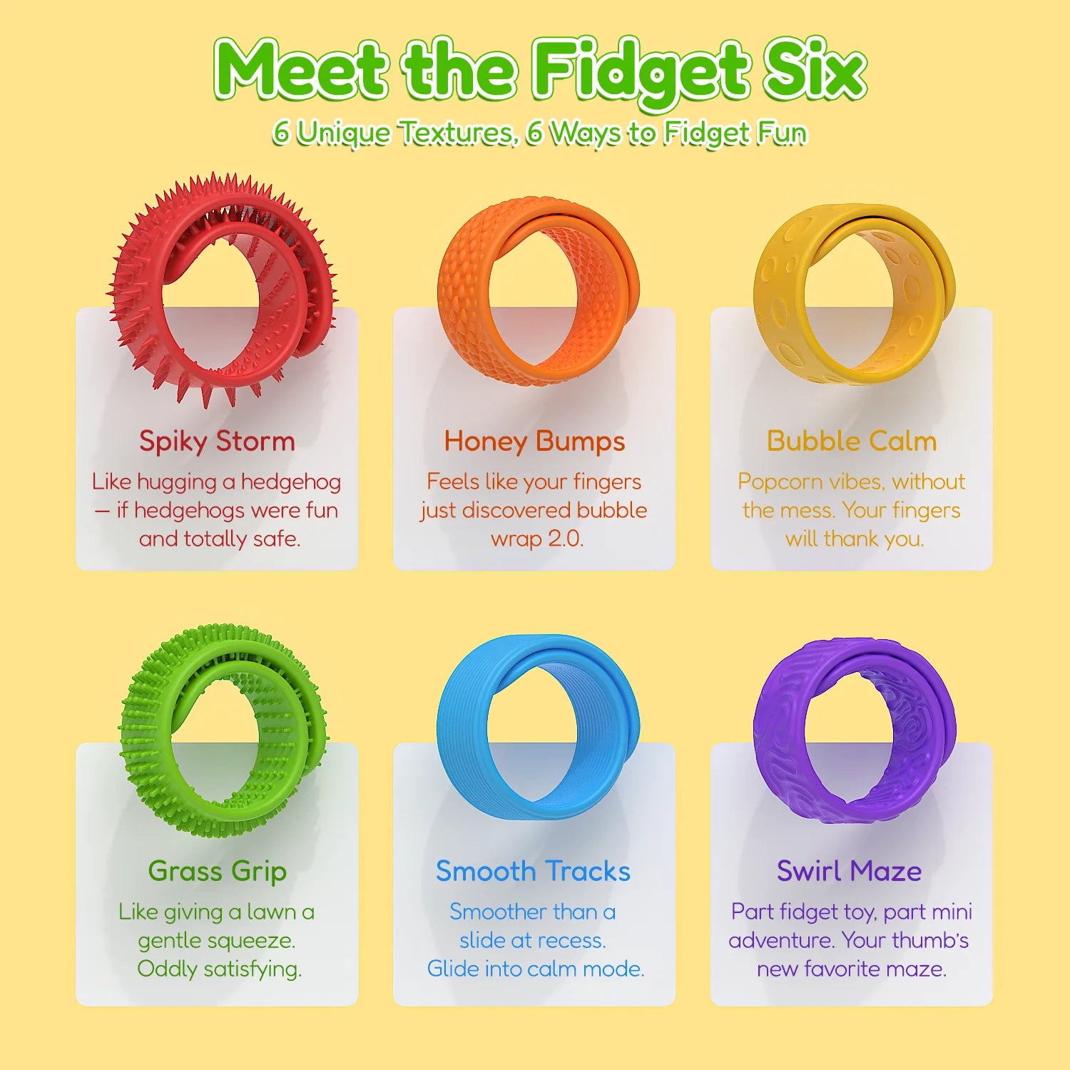 Bracelets sensoriels à claquer (6 pièces).