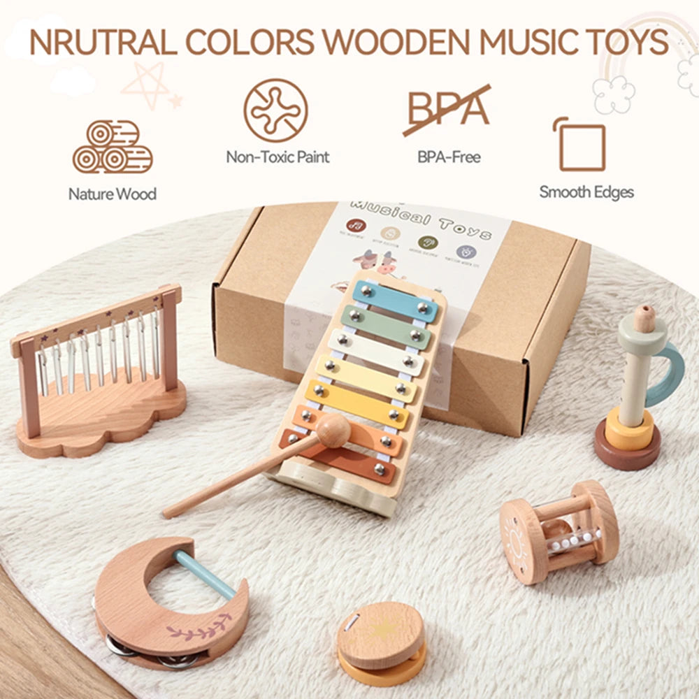 Instruments en bois, jouets Montessori pour enfants.