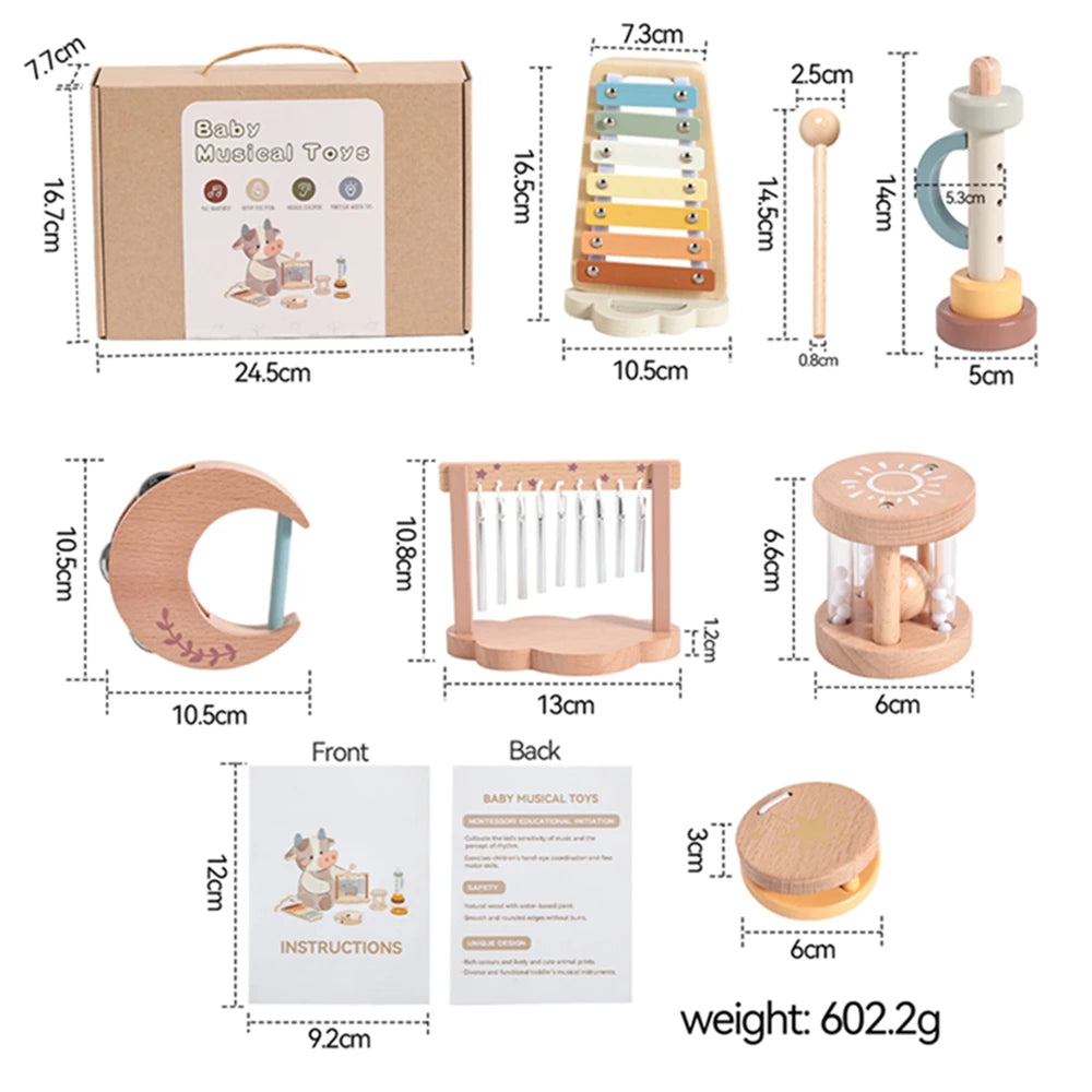 Instruments en bois, jouets Montessori pour enfants.