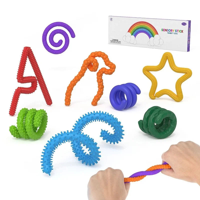 Jouets sensoriels texturés en silicone flexibles pour enfants (8 pièces).