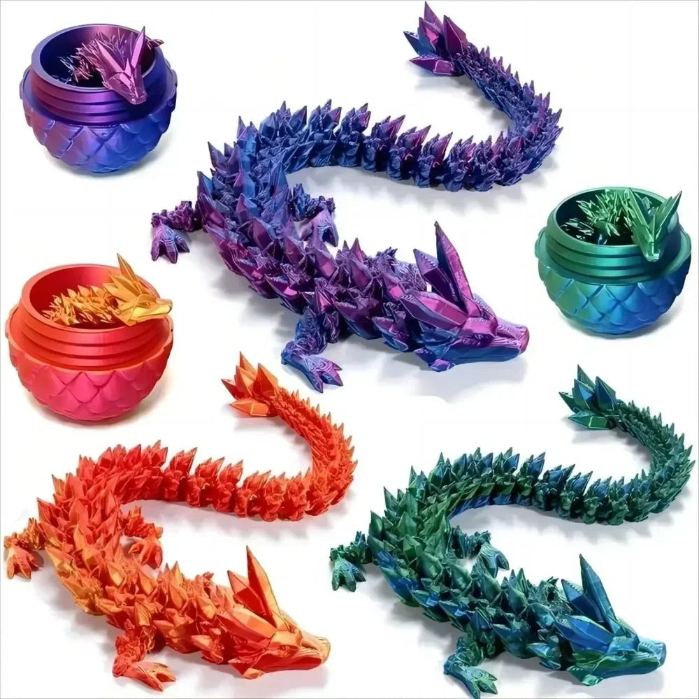 Dragon articulé et œuf imprimés en 3D.