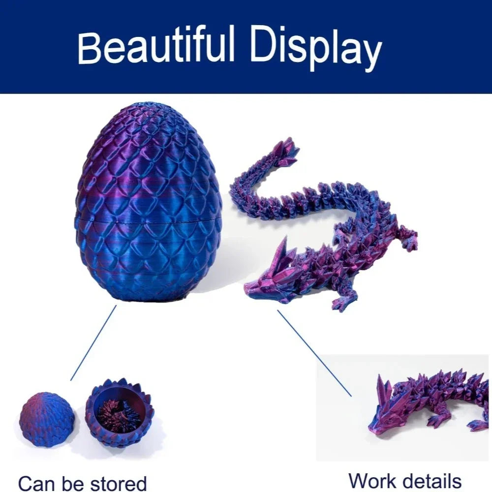 Dragon articulé et œuf imprimés en 3D.