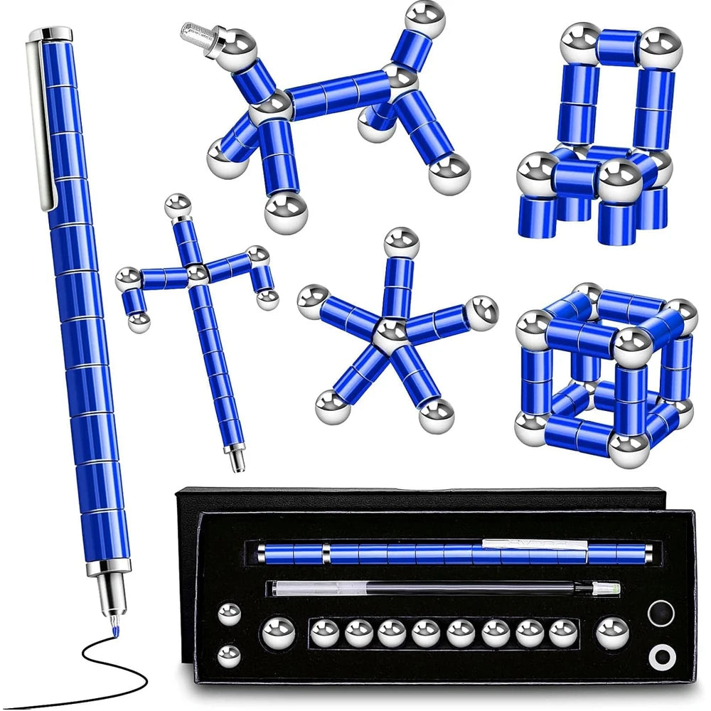Stylo anti-stress magnétique en métal avec billes magnétiques, stylo multifonctionnel déformable pour écriture et décompression.