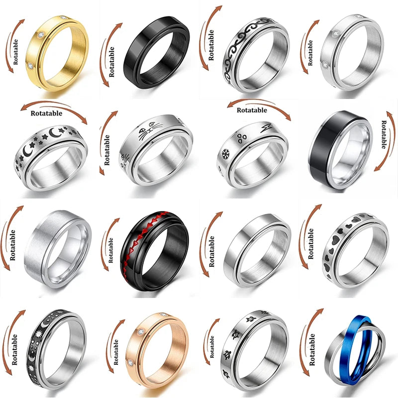 Bague anti-stress en acier inoxydable pour homme et femme.