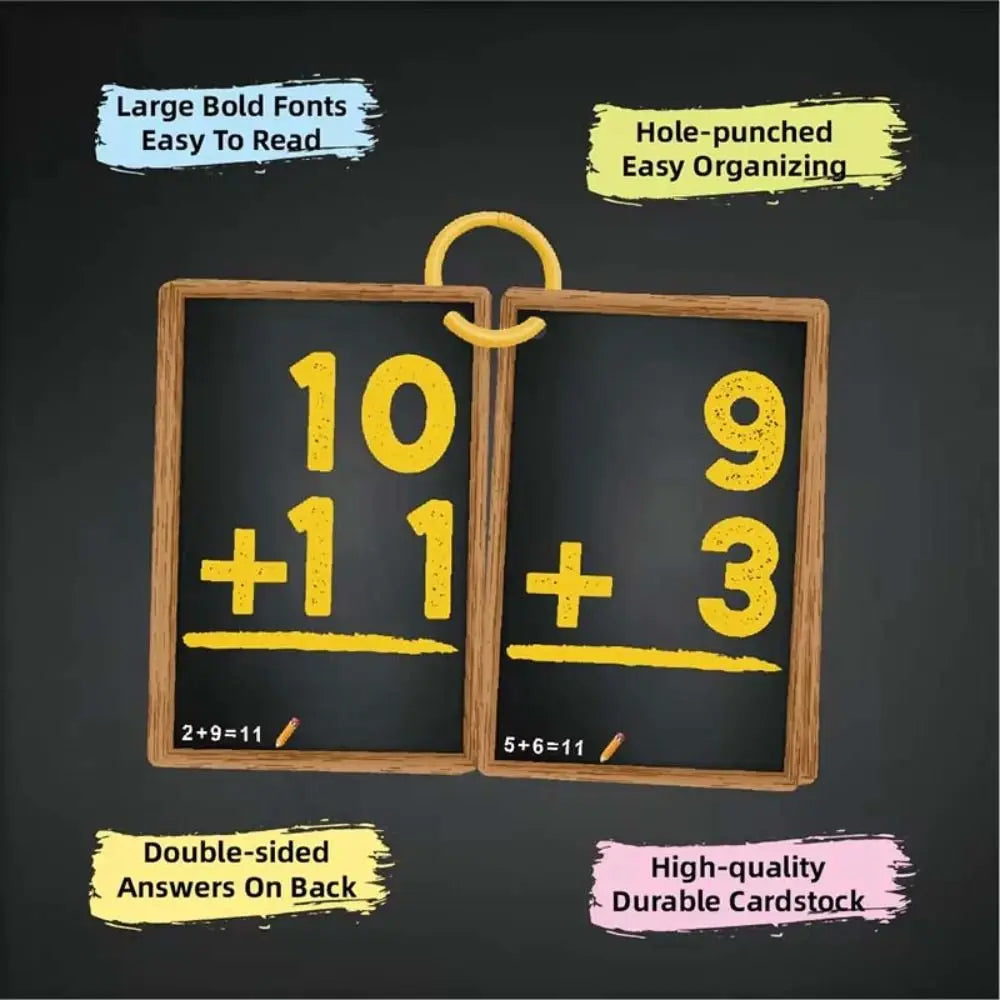 Cartes d'arithmétique pour enfants (50 pièces/ensemble). Multiplication, addition et soustraction.