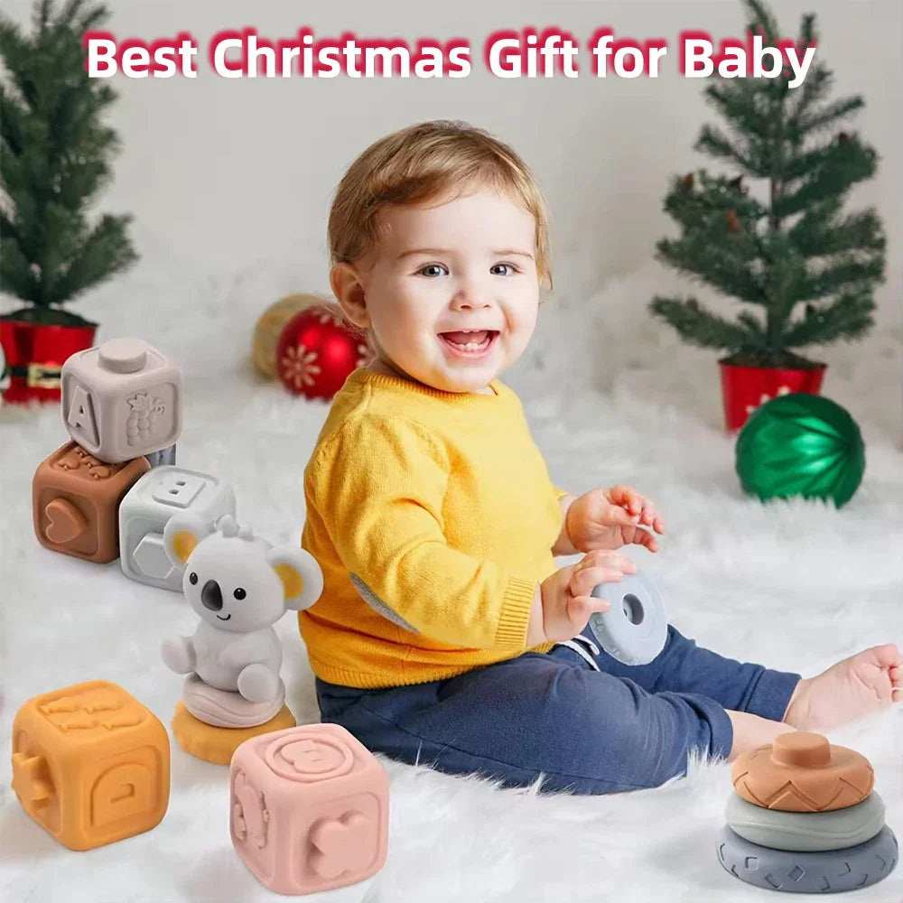 Cubes en silicone souple à empiler, jouet de dentition.