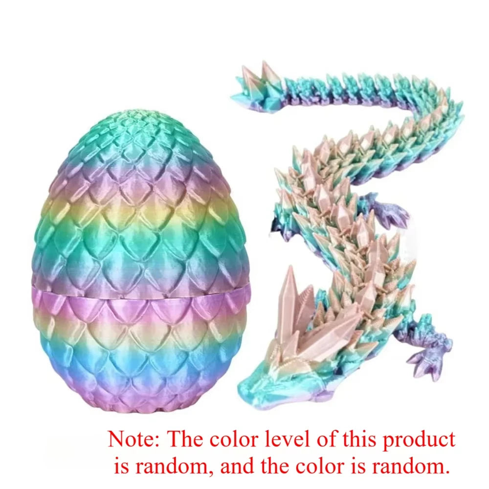 Dragon articulé et œuf imprimés en 3D.