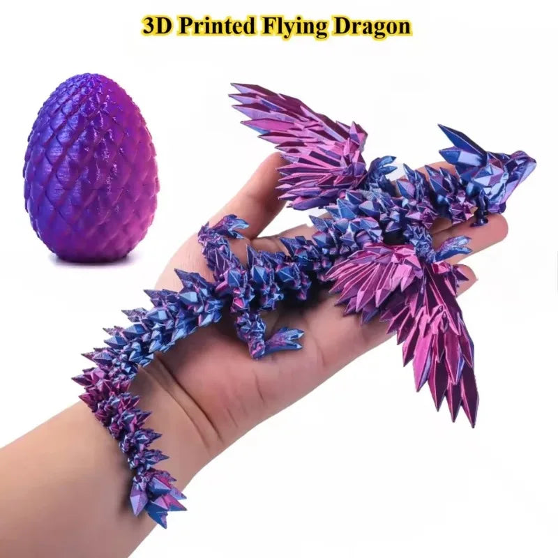 Dragon volant avec ailes dégradées et œuf imprimés en 3D.